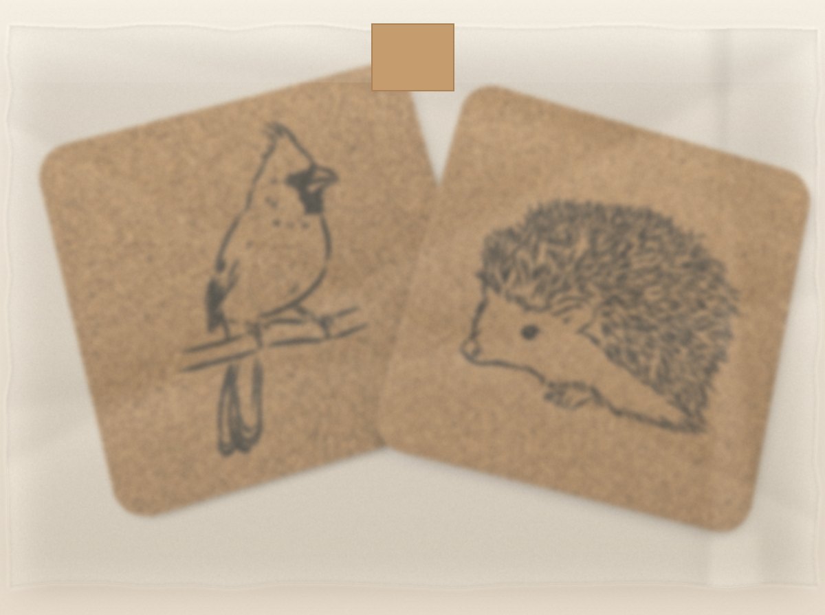 Illustration: the same coasters in a translucent paper sleeve